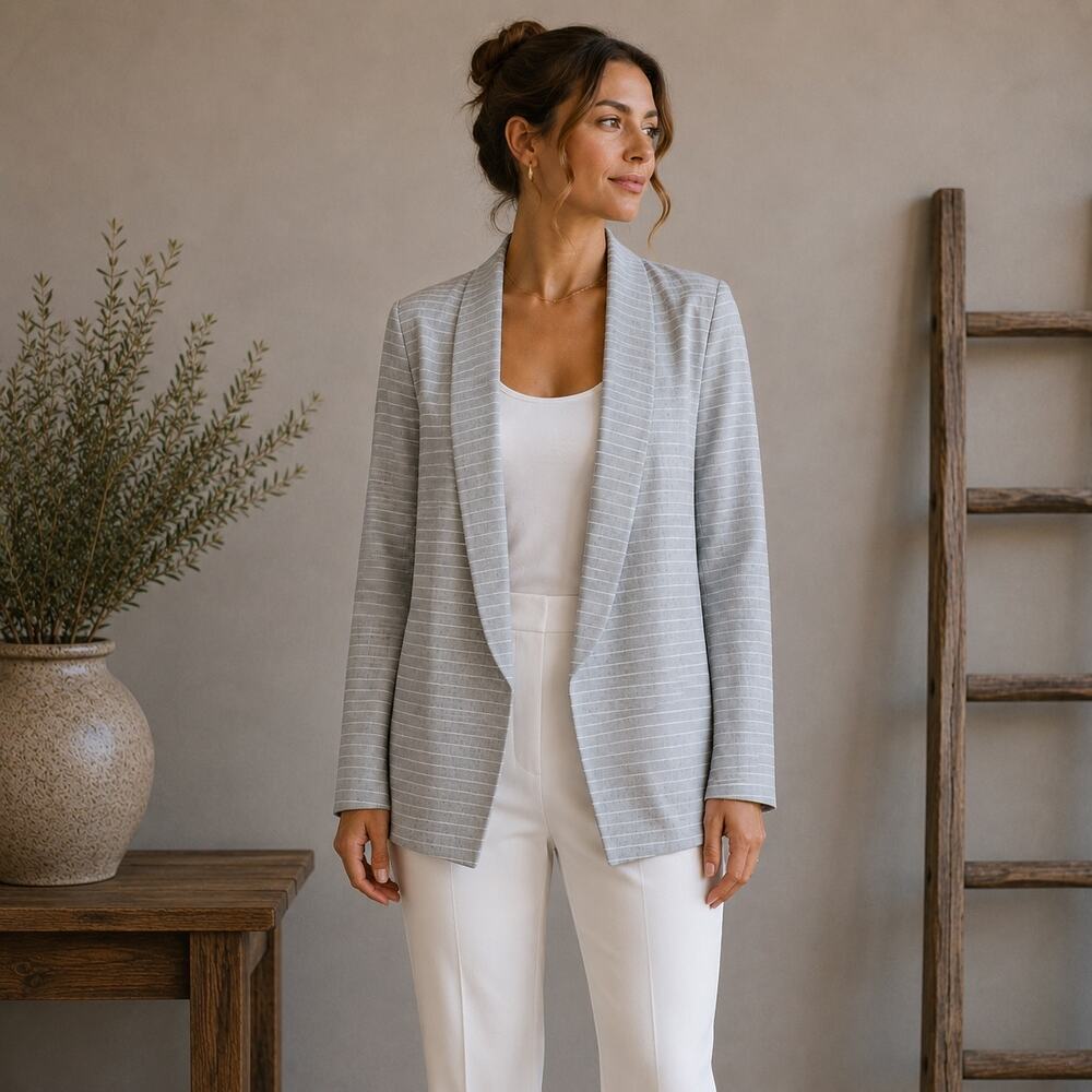 L'Acadamie Blue Stripe The Carter Chambray Blazer Large